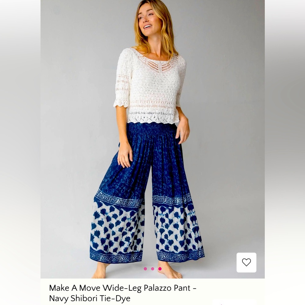NATURAL LIFE Navy Shibori Tie-Dye Wide-Leg Pants